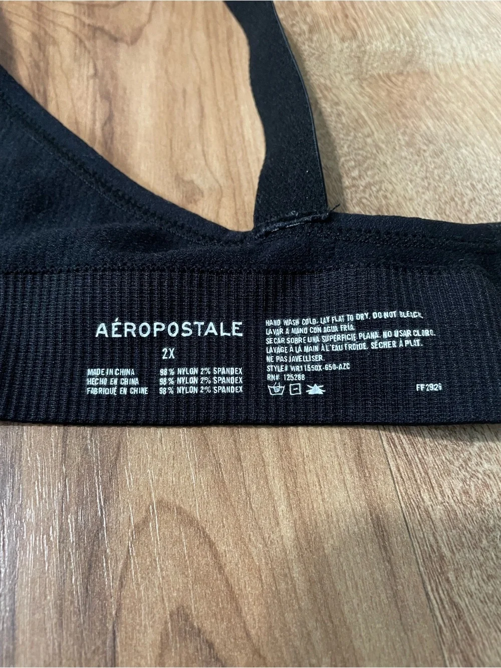 Aeropostale Black Ribbed Wireless Bralette Logo Straps Size 2X